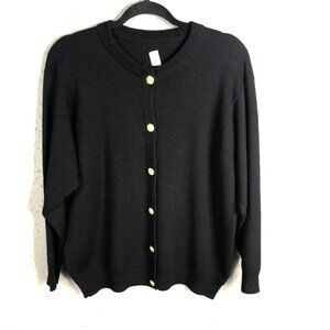 Scott & Charters Cardigan Womens L Black Hawick Scottish Sweater Gold Buttons